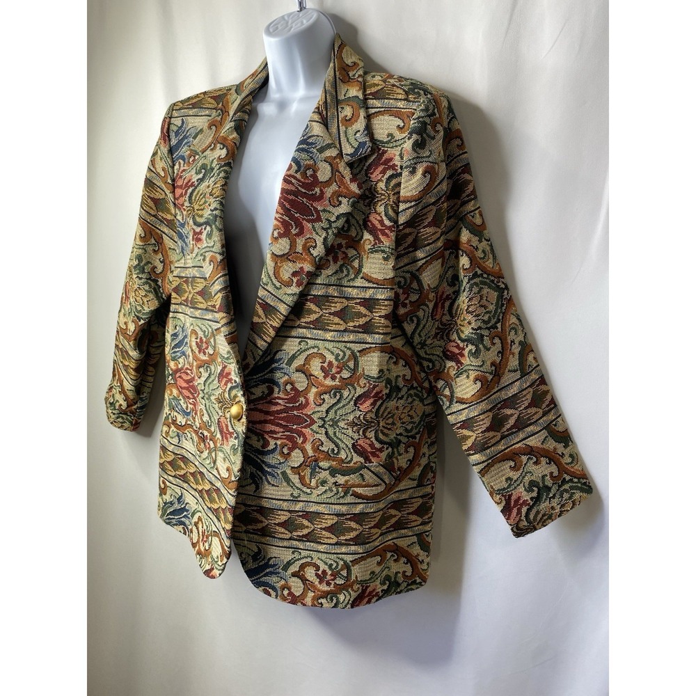 Vintage AB Sport Tapestry Blazer Size Large Maximalist Regency Art Teacher Wacky - Picture 2 of 12